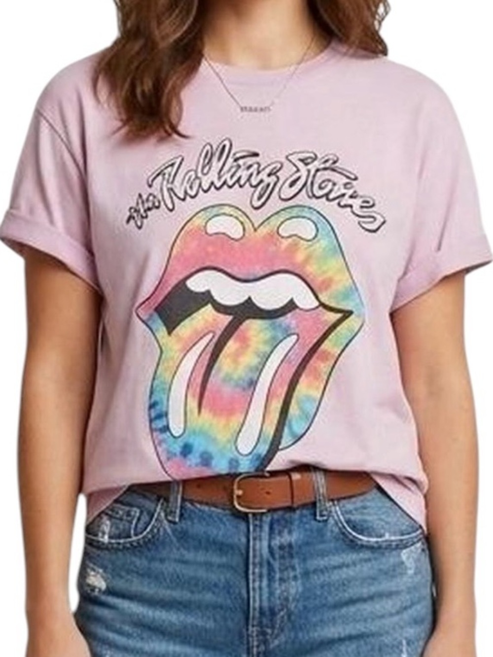 Daydreamer for Free People Pastel Tie-Dye Rolling Stones Logo Tee Size Medium 📦